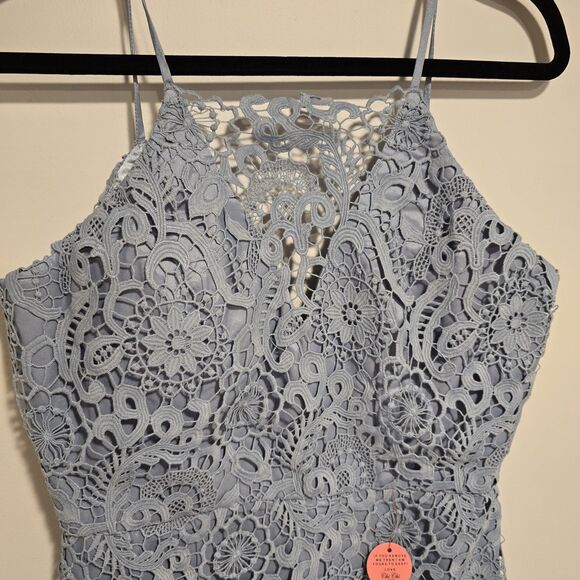 Chi Chi London Whitnie Dress Light Blue Lace Midi Pencil UK 14 US 10 Elegant NEW - Picture 4 of 13